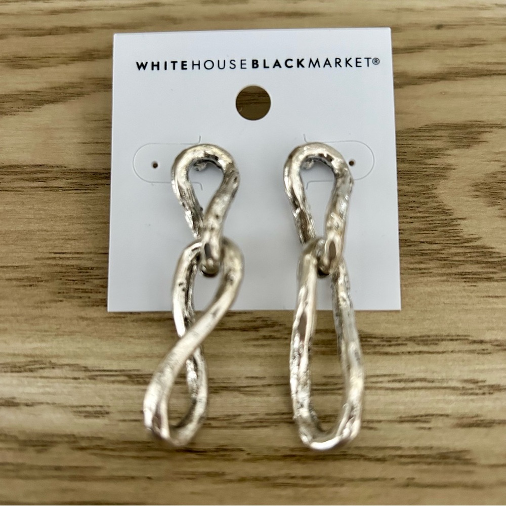 White House Black Market silver twist dangle hoops loop earrings posts studs NEW